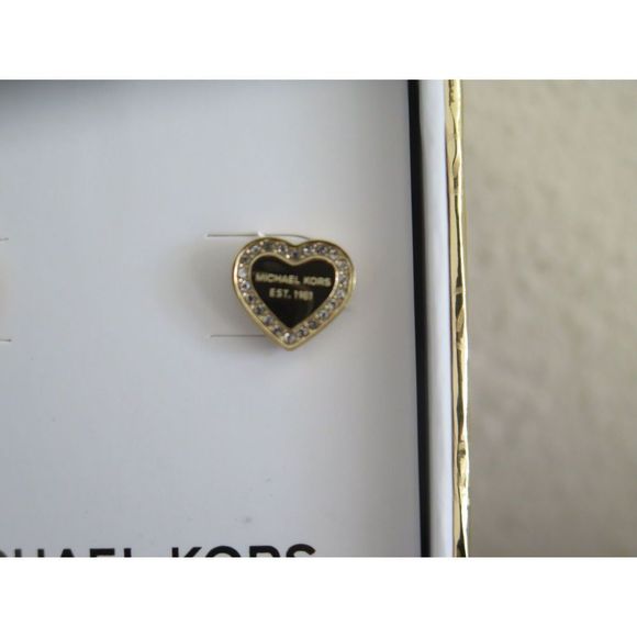 MICHAEL KORS MKJX3965710 Gold Tone Pave Crystal Heart Heritage Stud Earrings - Picture 6 of 10